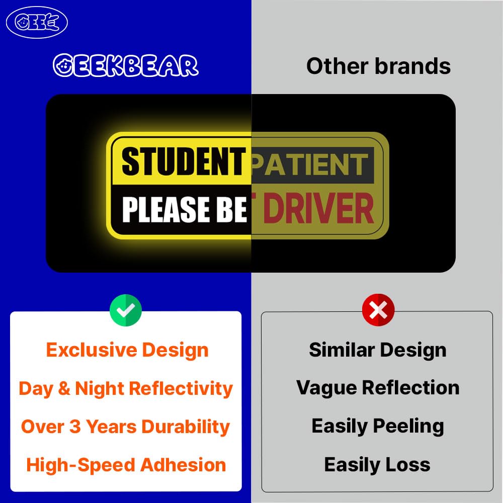 Geekbear Student Driver Car Magnet - Colorful, Reflective, Weather-Resistant - Rectangular 8.7 X 3.5 In (Pink/Blue)
