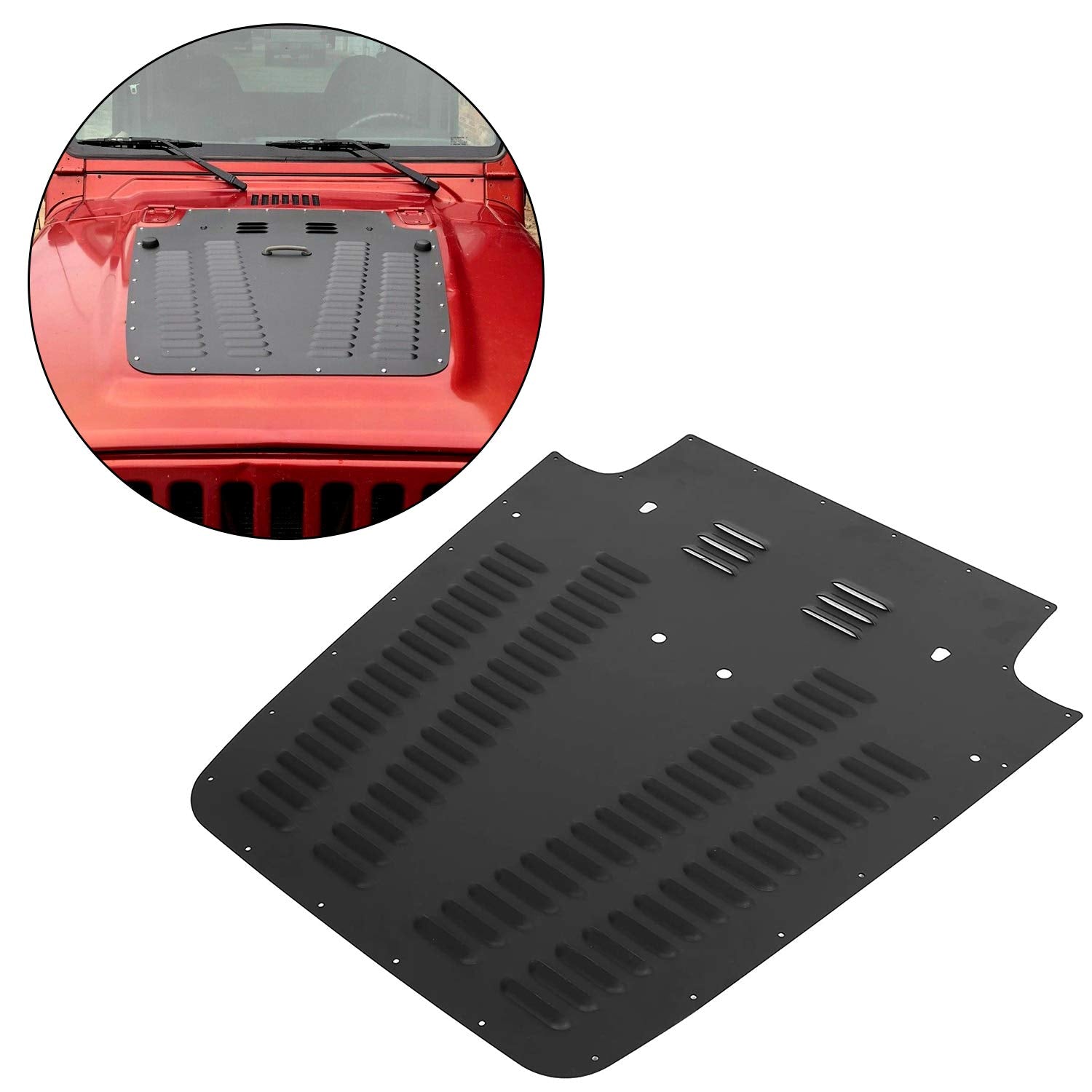 ECOTRIC Hood Louver for 1997-2002 Jeep Wrangler TJ, Black Aluminum Radiator Cooling Panel, Model VC-LYAM-306, Small Size