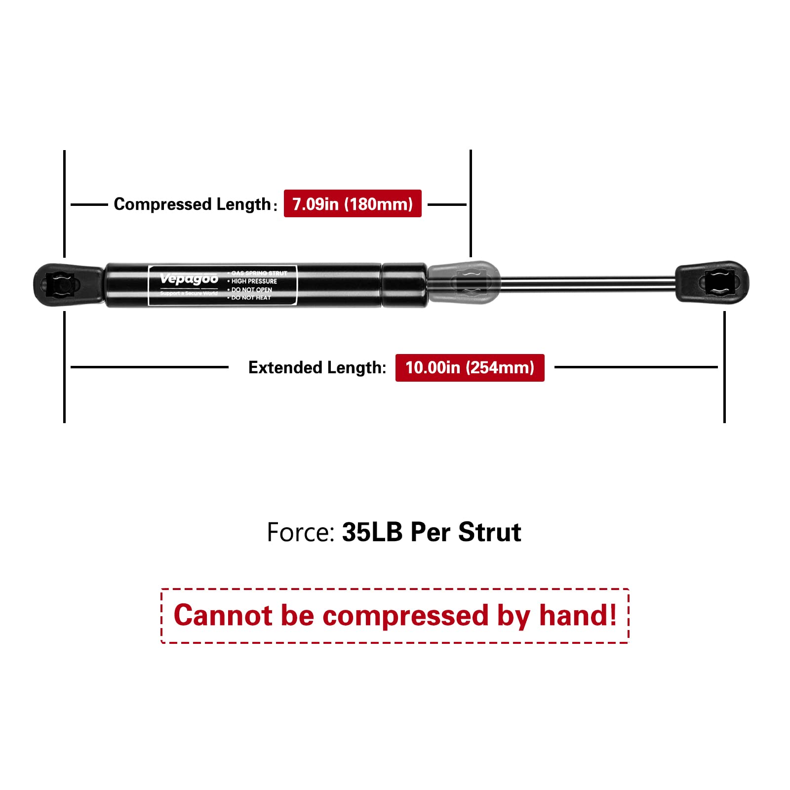 Vepagoo 10 Inch Gas Shocks Struts Lift Supports, 35 Lb/156N, Set of 2 for Truck Tool Box Lid & RV Door