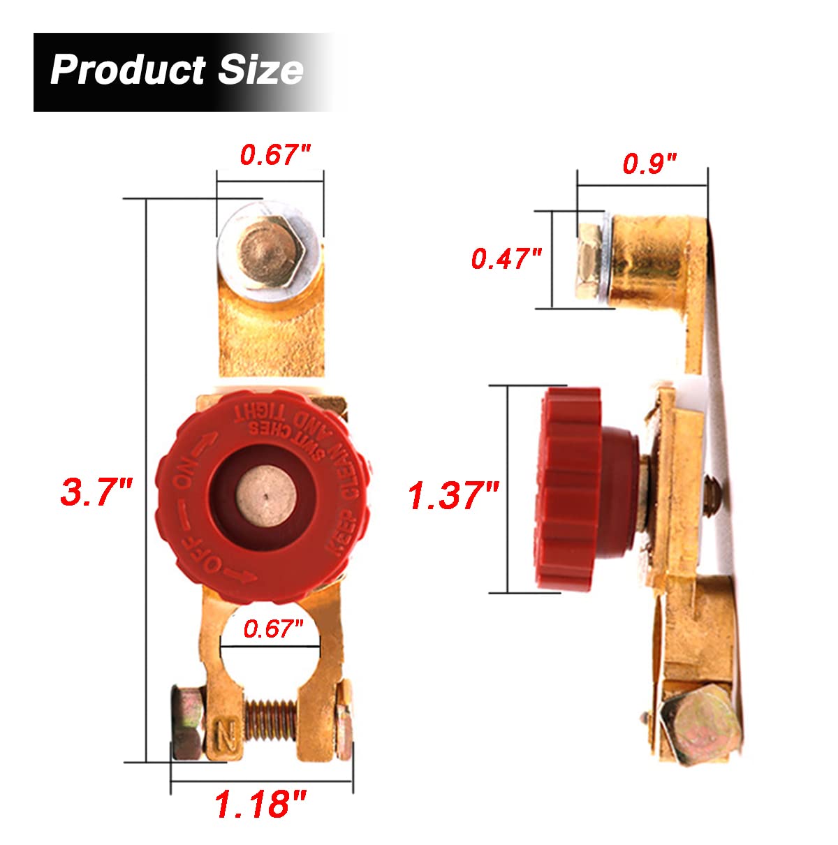 HooRLZ Top Post Battery Disconnect Switch - 12V/125A Quick Disconnect Cut Off - Red, Brass for Car, Truck, Marine, RV