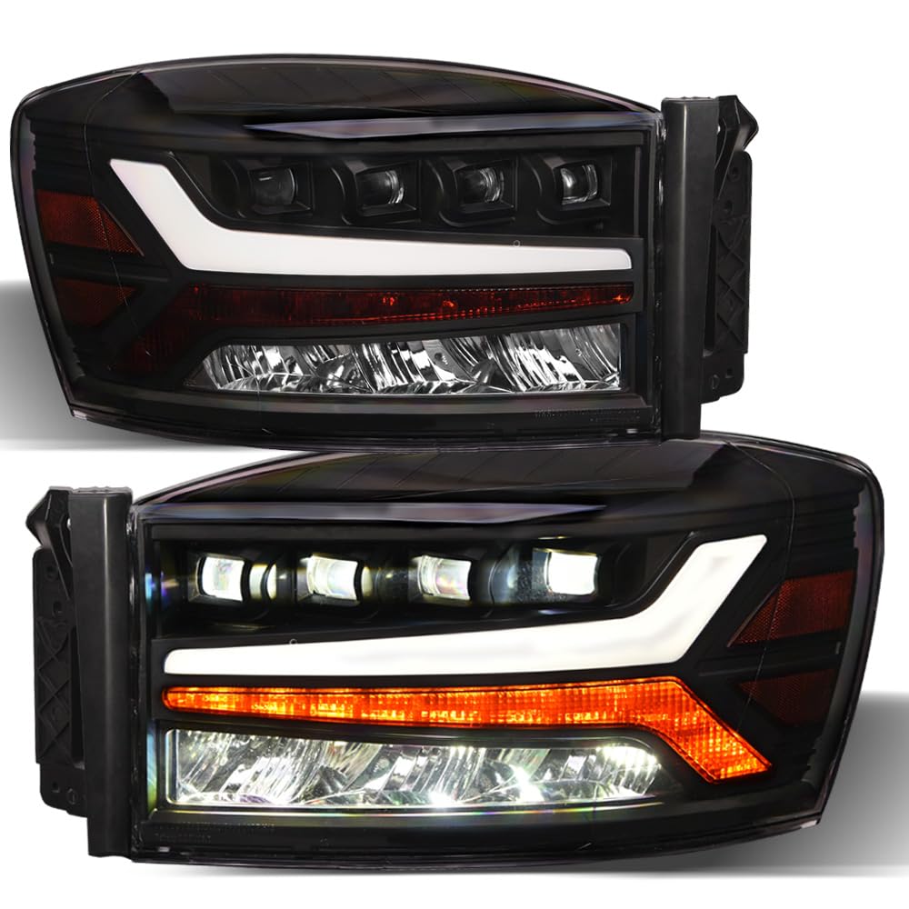 TLAPS 7422438358363 Compatible With 2006-2008 Dodge Ram 1500/2006-2009 2500 3500 Black Housing Full LED Sequential Quad Projecto