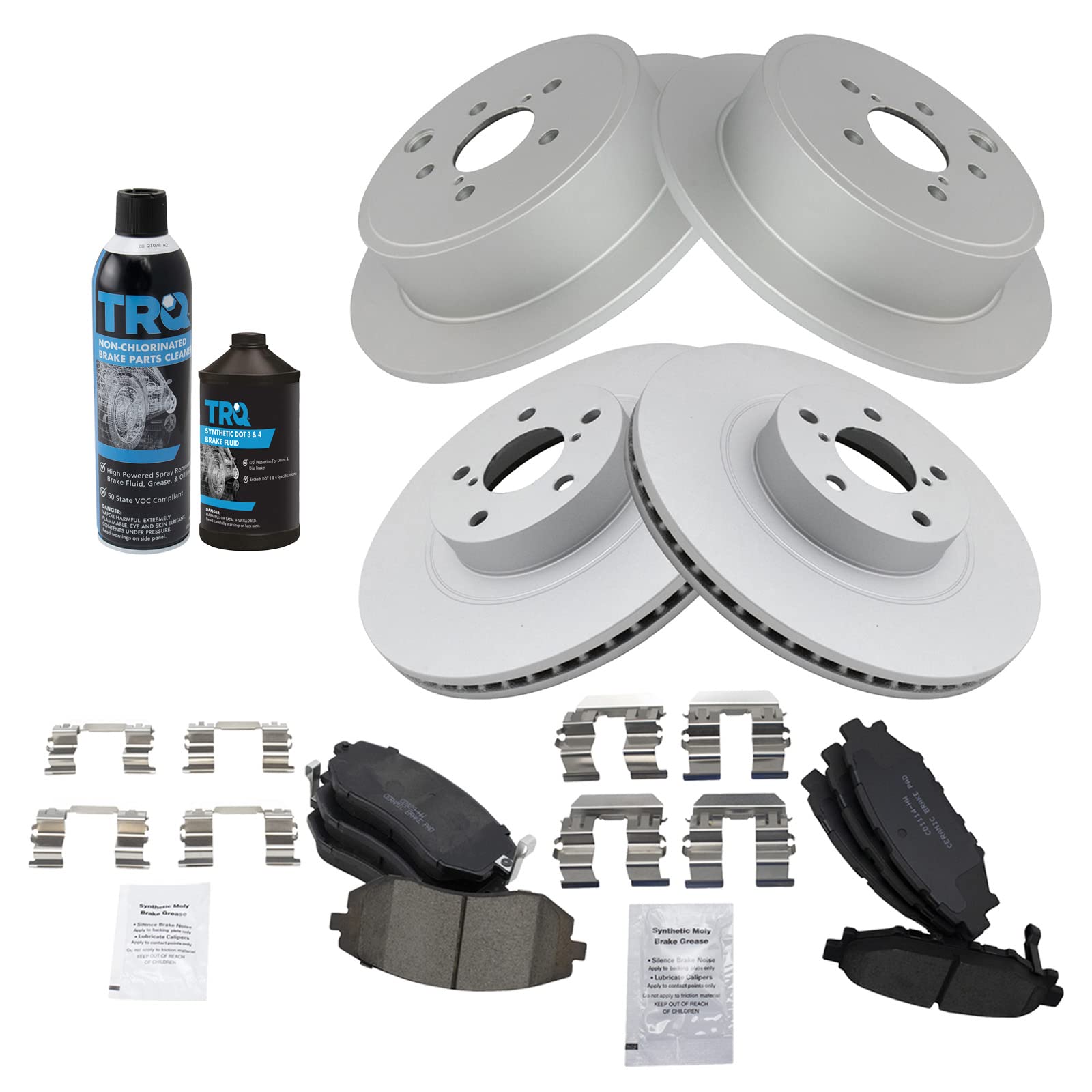 Trq Front And Rear Brake Pad & Rotor Kit Brake Chemical Kit Brake Pads Brake Rotor Ceramic Premium G-Coated Compatible With 2009