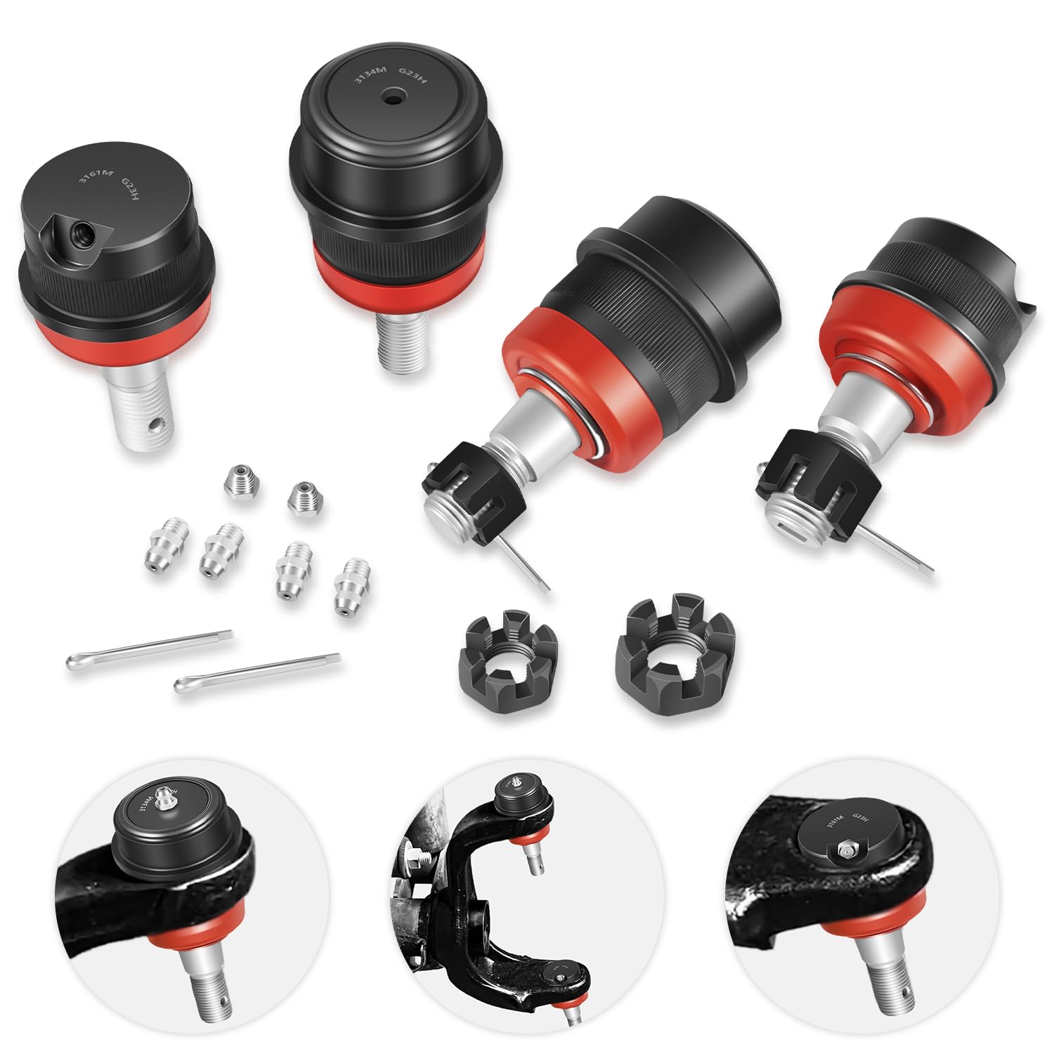 10642 Upgraded Heavy Duty Ball Joints Set 2 Upper & 2 Lower Replacement for Jeep LJ/MJ/TJ/XJ/YJ/ZJ 1984-2006 Comanche Grand Cher