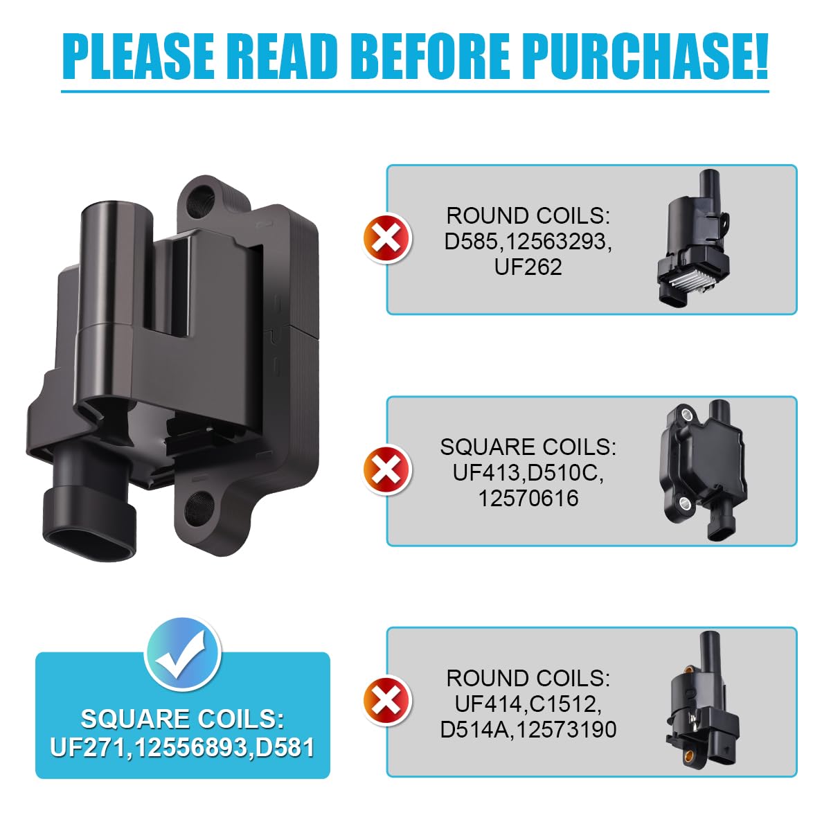 MAS Set of 8 Square Ignition Coil Pack UF271 &OEM ACDelco 6 Platinum Spark Plugs& 8.5mm Wires Compatible with Chevy Silverado Su