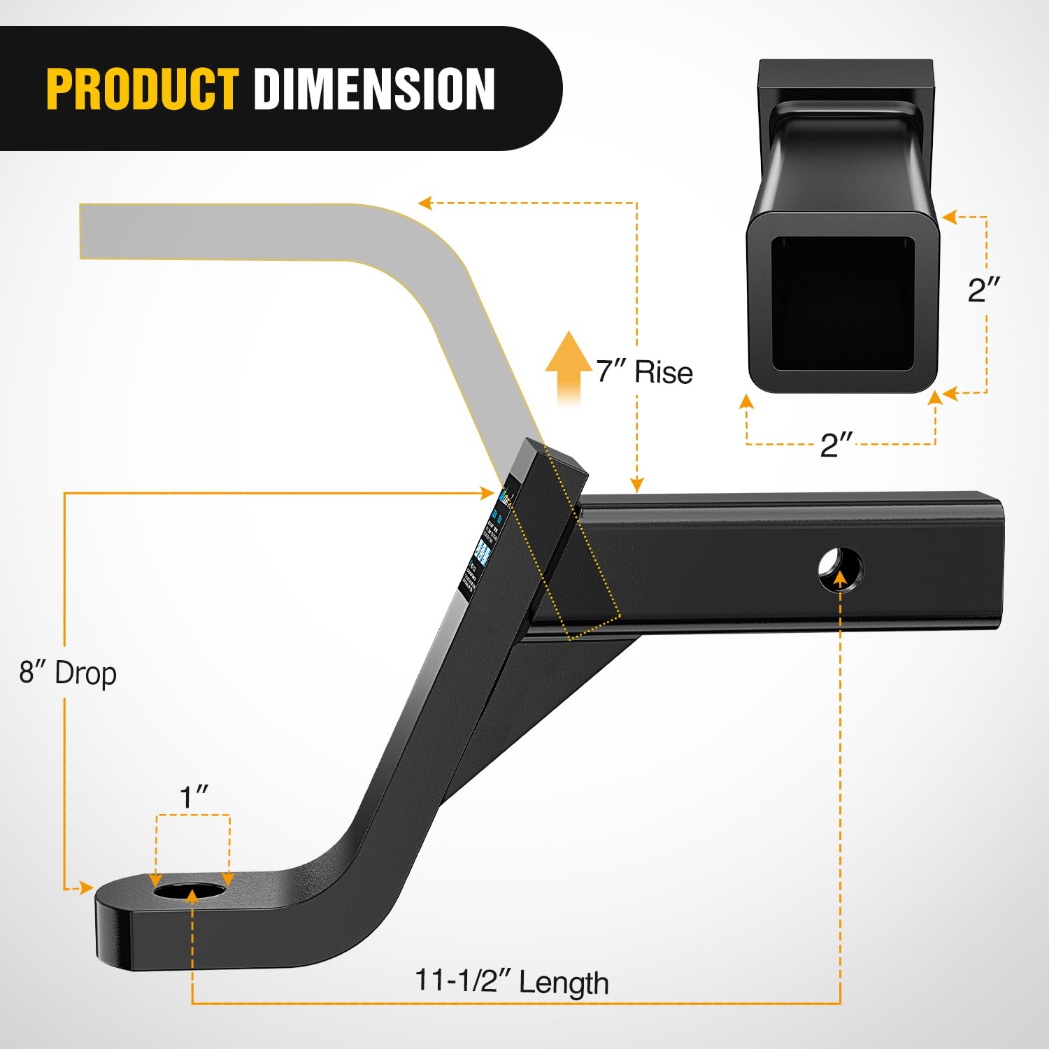 Nilight Trailer Hitch Ball Mount With 5/8'' Hitch Pin Clip Fits 2 Inch Receiver Square 7500 Lbs 8'' Drop 7    Rise 1    Hole Glo