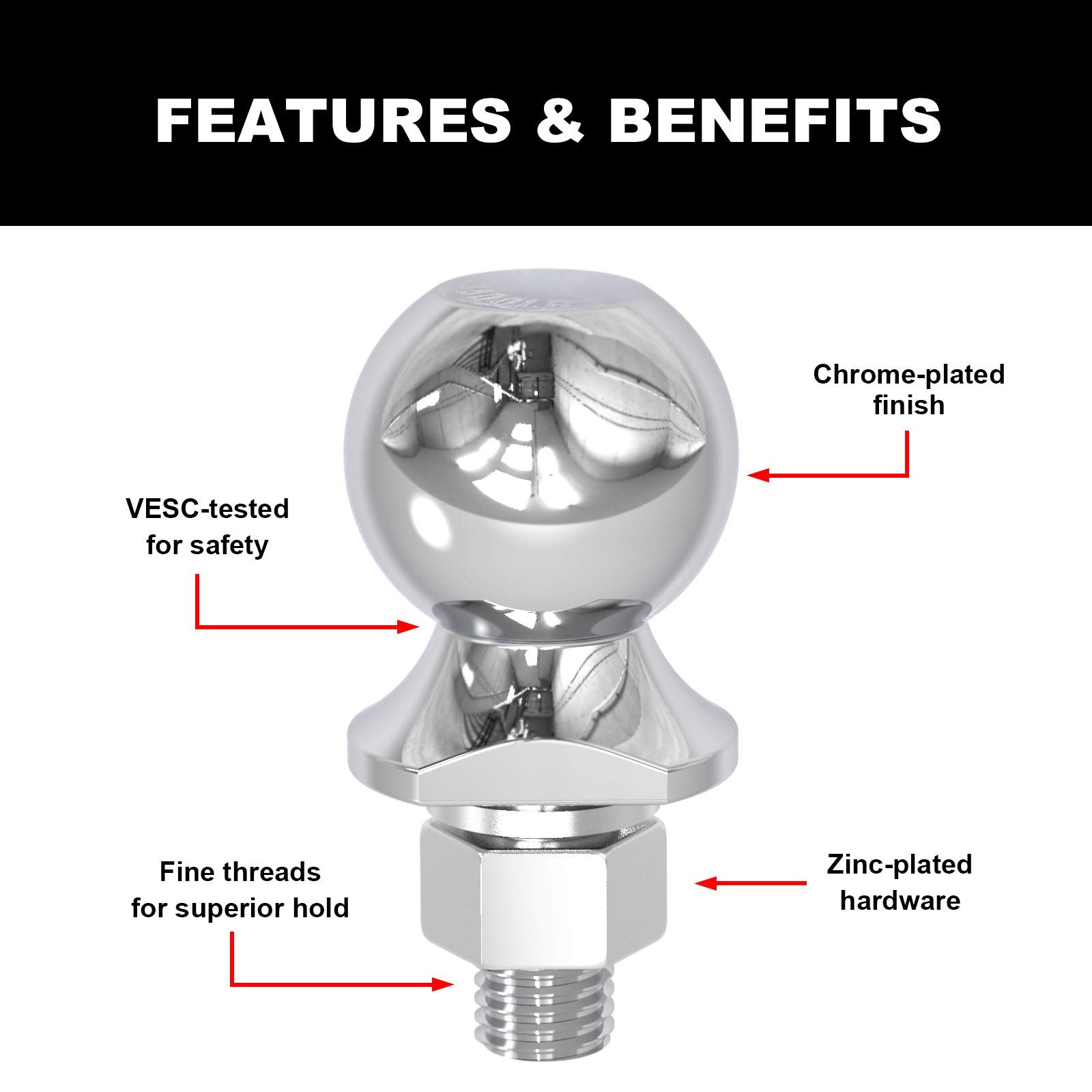 Big Red Atrly2019R Torin Trailer Hitch Ball, 2 Inch Diameter, 1.75 Ton (3,500 Lbs), 3/4 X 1-3/4-Inch Shank, White