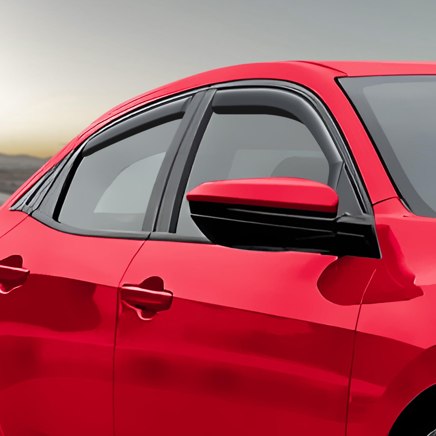 Voron Glass Rain Guards for Honda Civic 2016-2021 Hatchback, Polycarbonate Window Deflectors, 4-Piece Set, Extra Durable