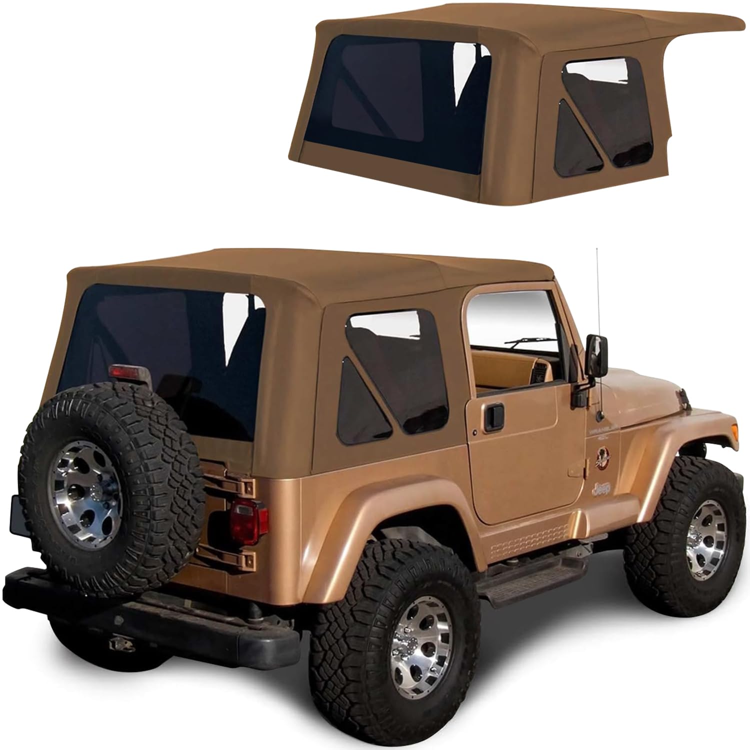 Sierra Offroad Soft Top For 1997 To 2006 Jeep Wrangler Tj - Spice, Denim Vinyl - 2 Door Jeep Soft Top With Rear Plastic Tinted W