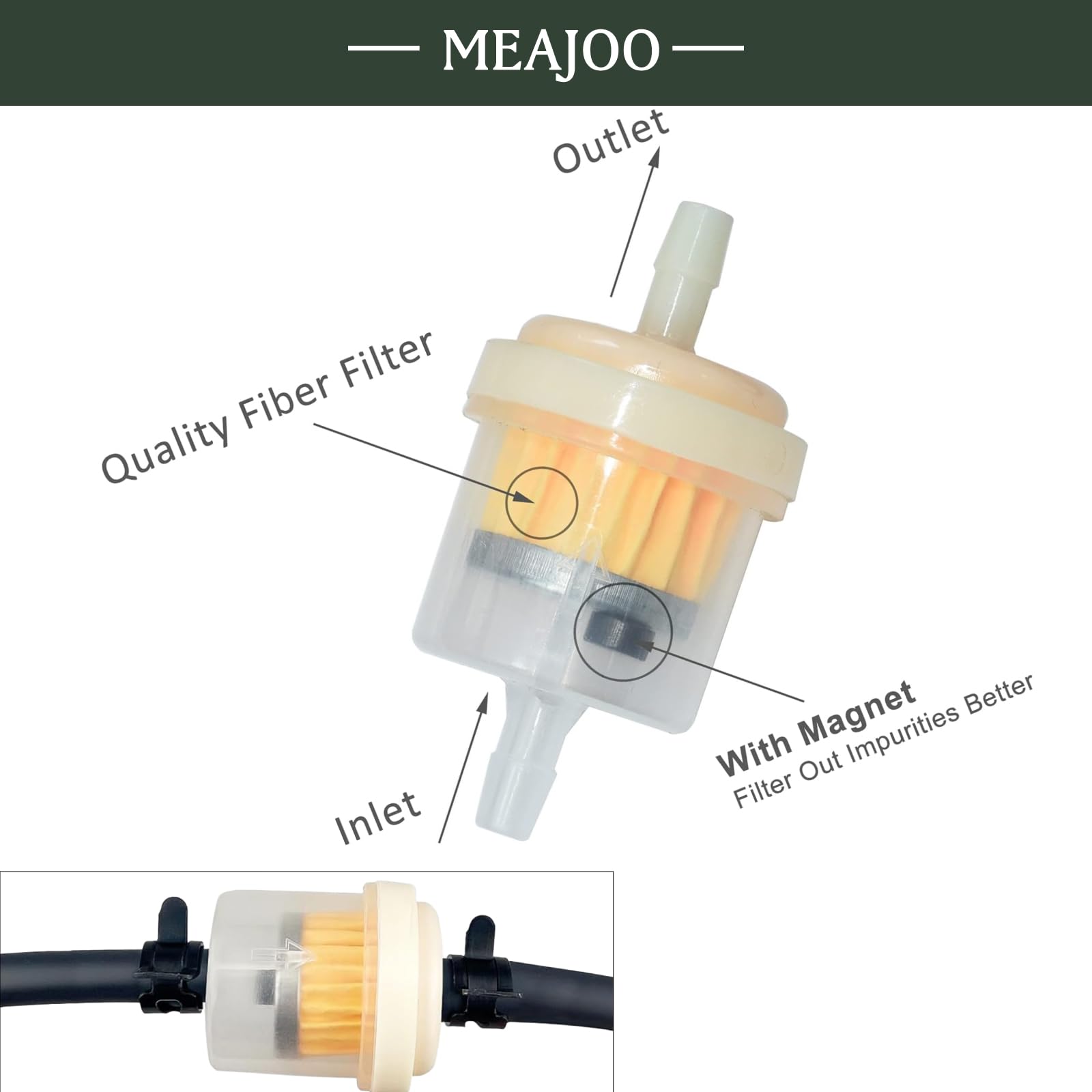 MEAJOO 10PCS 3/16 5mm-6mm Gas Inline Fuel Filter, with magnet, Fit for ATV Scooter Moped Go Kart Dirt Bikes Snowblower Motorcy