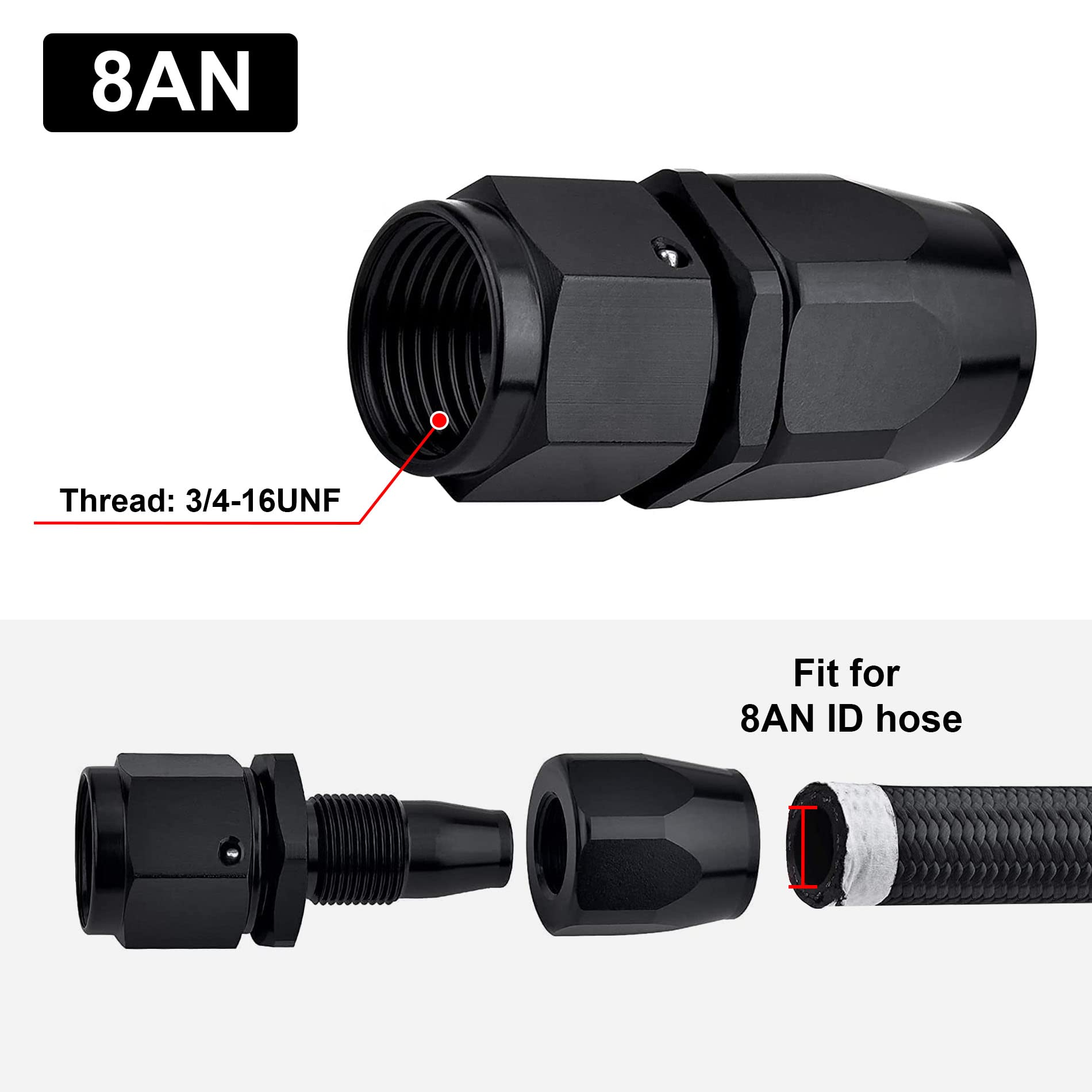 Evil Energy 8An Hose End Fitting Straight Swivel For Cpe Braided Hose Black