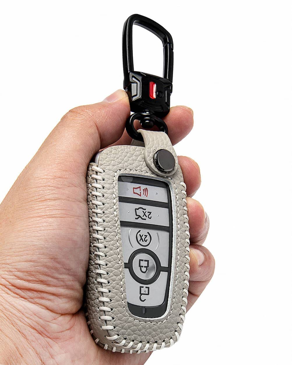 For Ford Key Fob Cover With Keychain, Leather Keyless Entry Car Smart Key Case Protector Holder Compatible With 2017-2023 Bronco