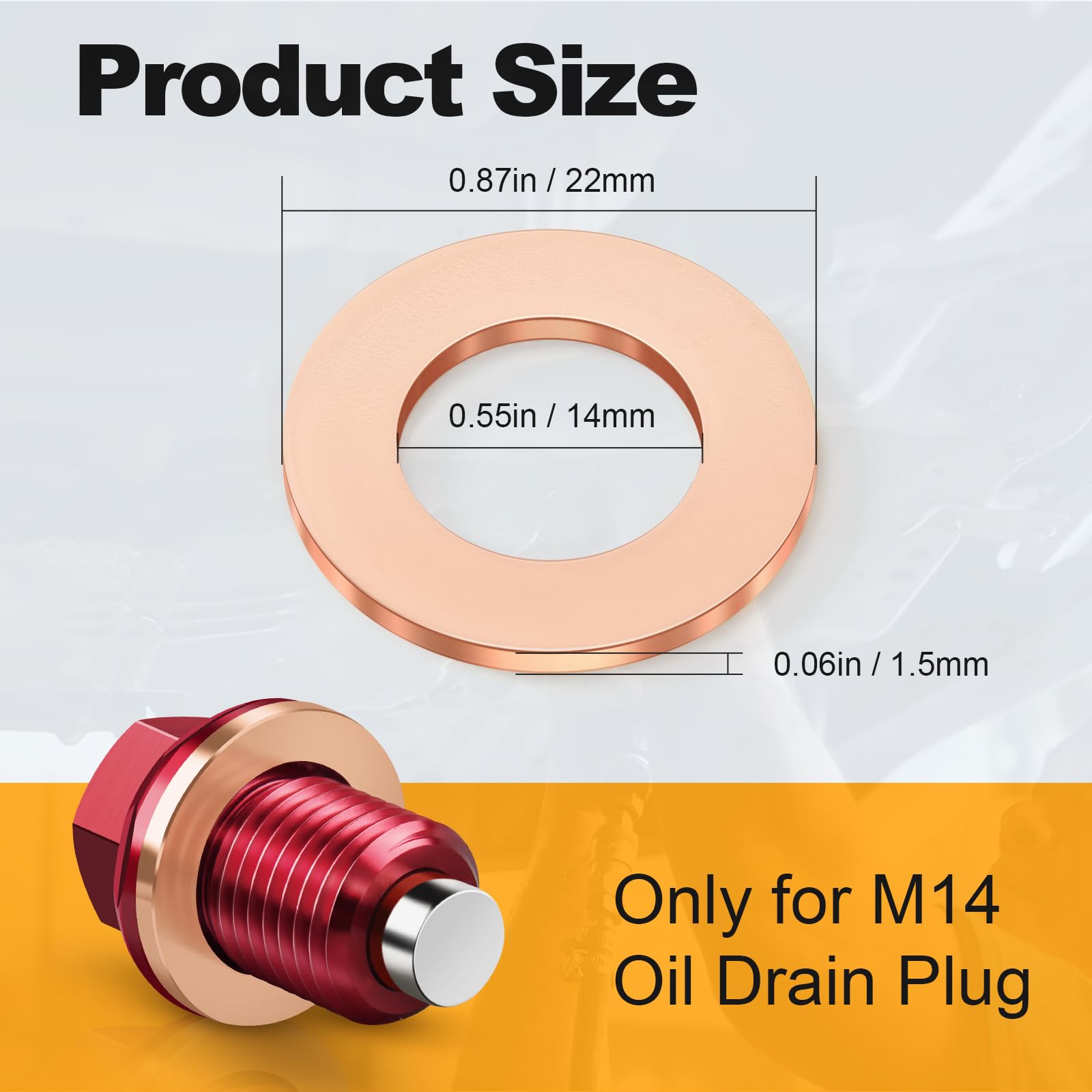 20Pcs M14 Annealing Red Copper Oil Drain Plug Crush Washers Gasket Seal Ring