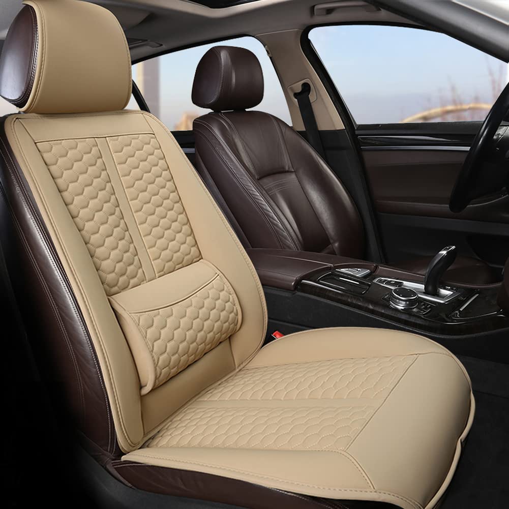 Black Panther Car Seat Cover, 1 Piece Universal Sideless Driver Seat Protector With Lumbar Support And Headrest Cover (Beige)