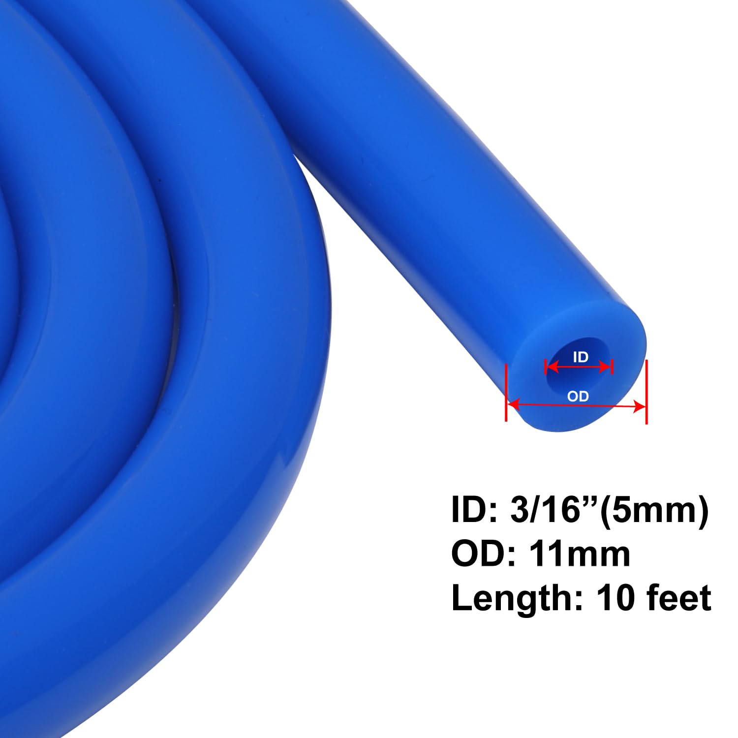 Podavelle 3/16'' 5mm ID Silicone Vacuum Hose Line Tubing 10FT Blue 130 PSI Maximum Pressure