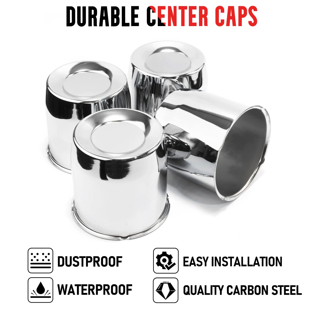 RTrhinoTuning 5.15in Trailer Wheel Center Caps Chrome Push Through Truck Hub Caps for 1986 F-250 8 Lug Rims, 130.5mm/5.15'' Hole