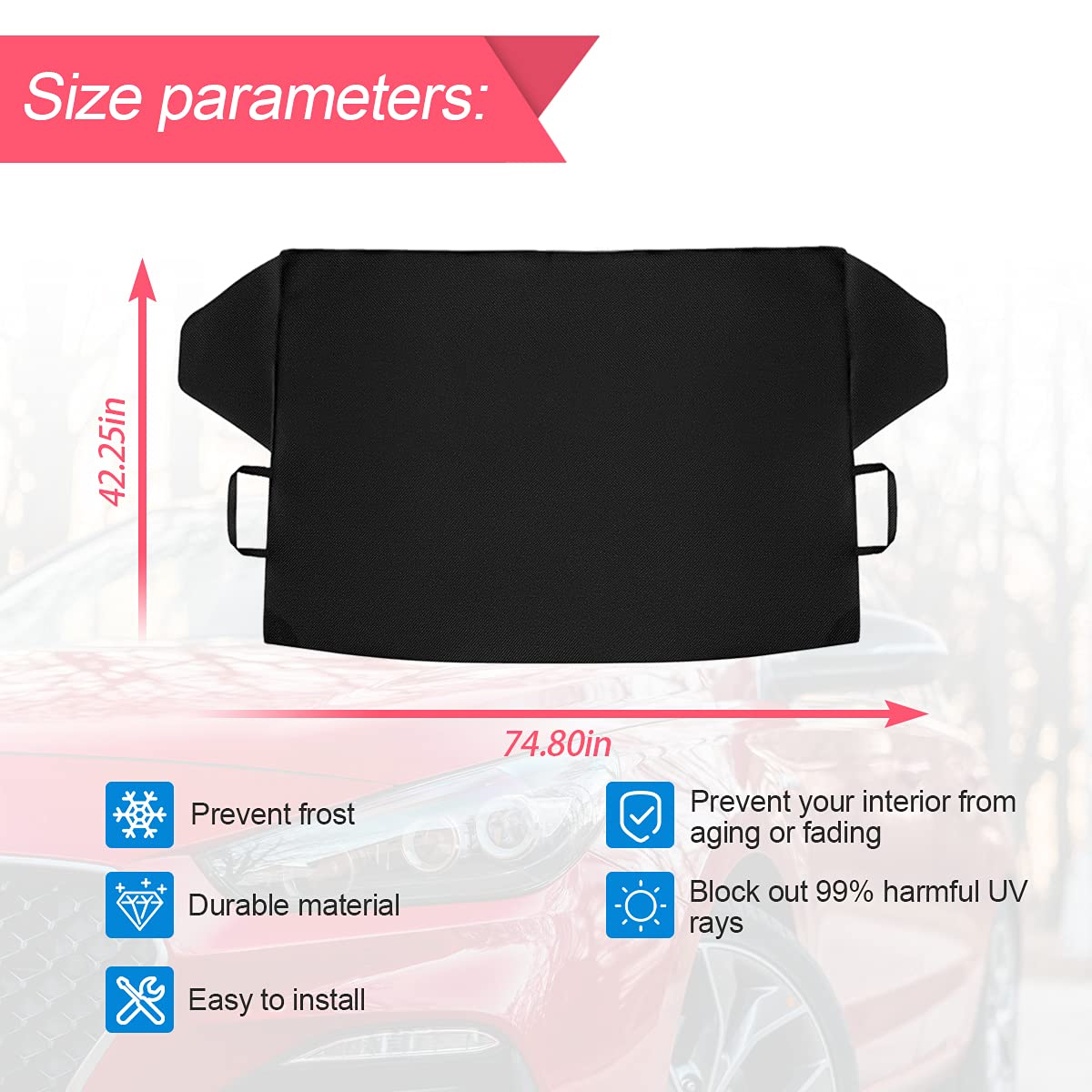 LoyaForba Car Magnetic Windshield Snow Cover - All Weather Protection for Cars, SUVs, Vans - Black-1