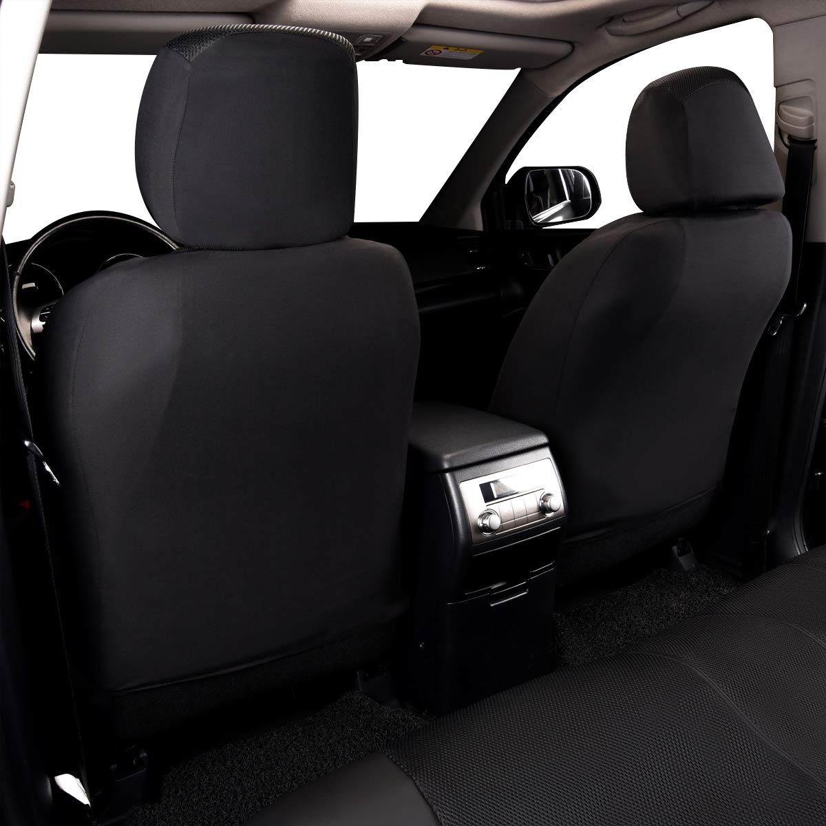 Flying Banner Car Seat Covers Full Set Faux Leather Air Mesh Breathable Man Lady Airbag Compatible Rear Bench Split 40/60 50/50 60/40 Truck Pick Up (Full Set - Low Back, Black Black)