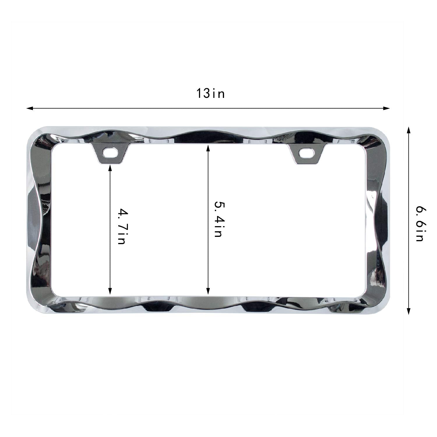 Creathome Chrome License Plate Frame - 3D Curly Wave Pattern, Zinc Alloy Metal, Model CHLPF18003, Size 1