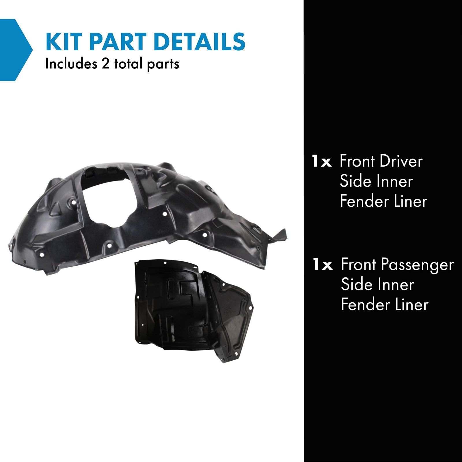 TRQ Front Inner Fender Liner Set for 2009-2015 Mazda MX-5 Miata, Model BDA16495