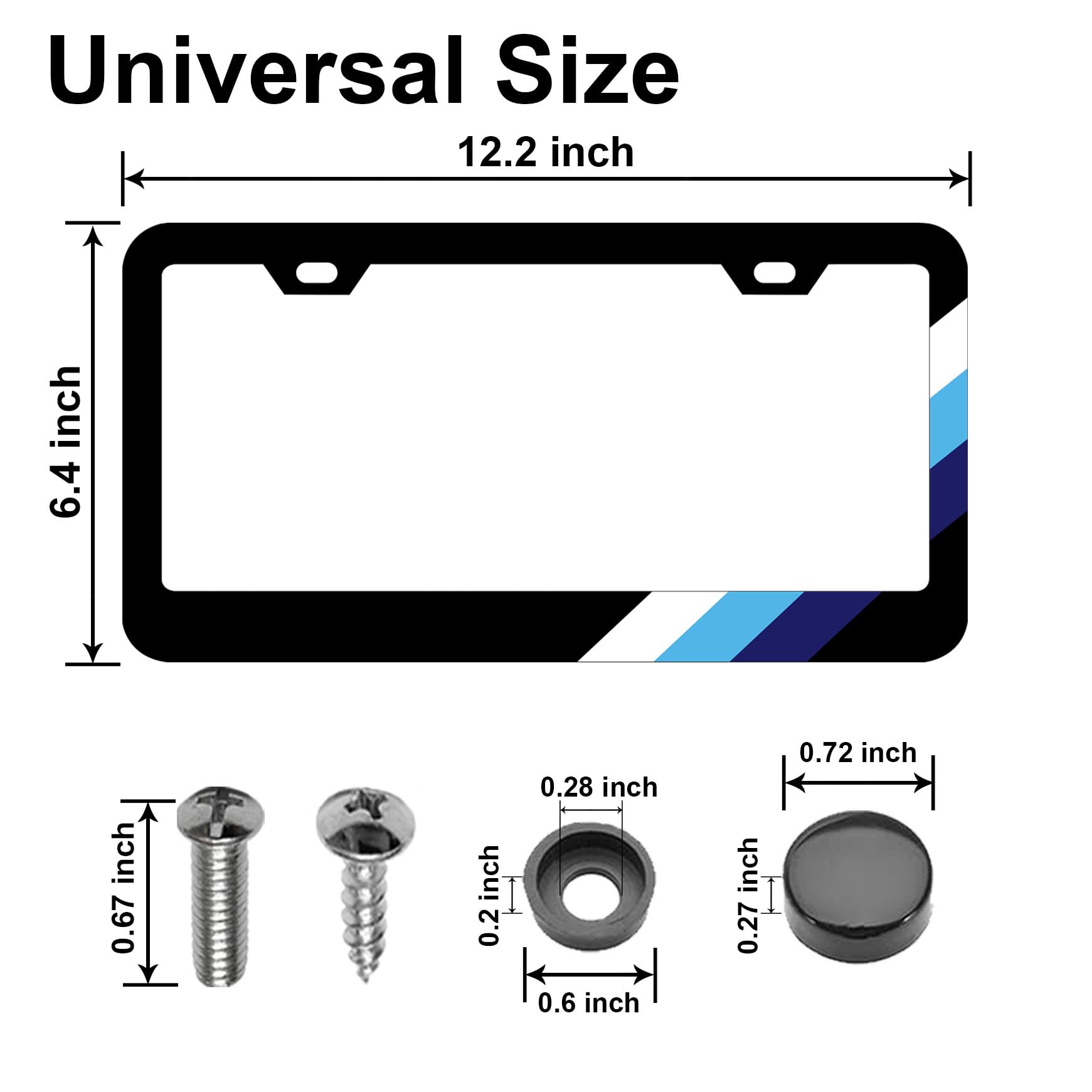 License Plate for Tri-Color 3 ColorWhite Blue Blue Sports Premium Black Steel License Plate Holder Compatible All Vehicle Licens