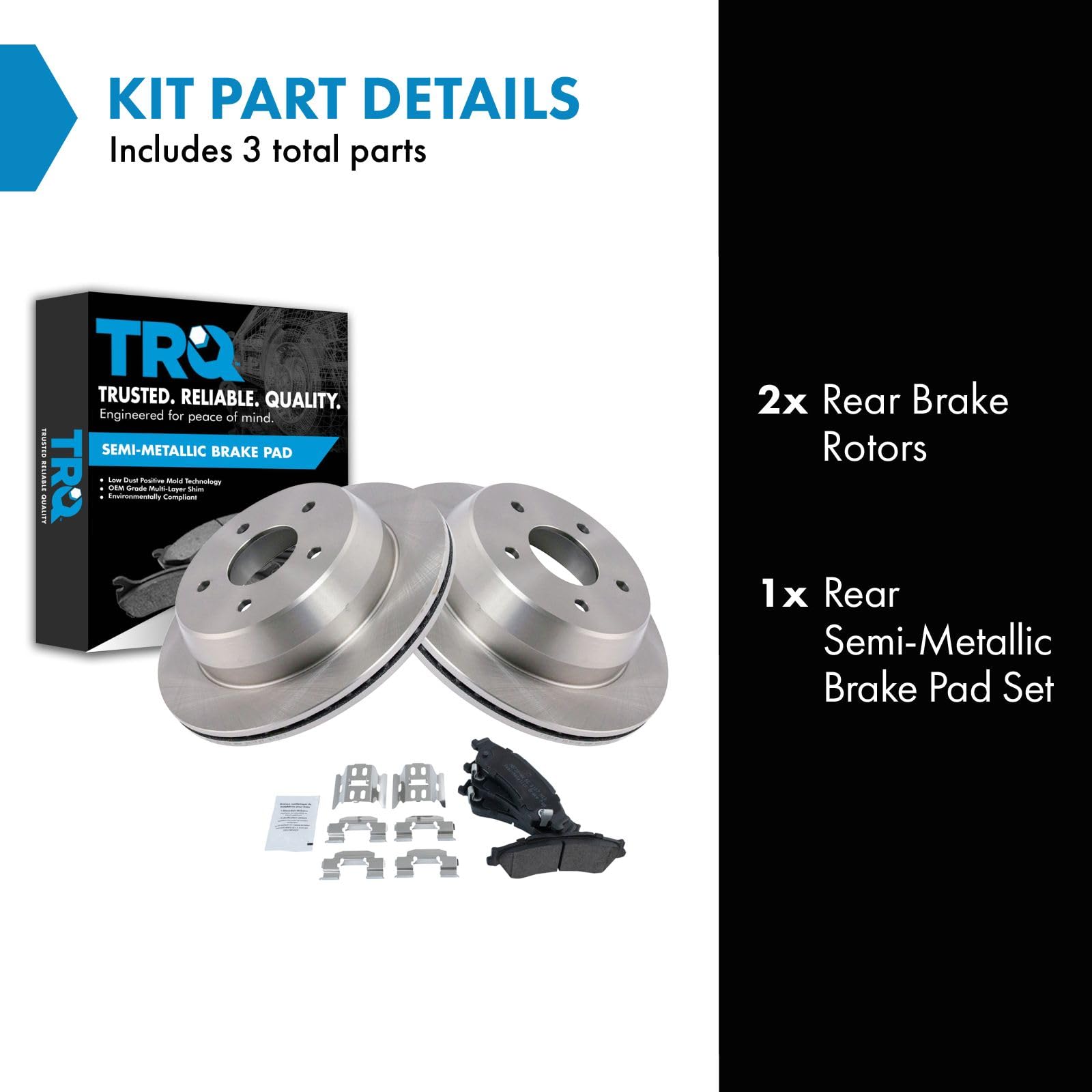 Trq Rear Brake Pad & Rotor Kit Brake Pads Brake Rotor Semi-Metallic Compatible With 1998-2005 Chevrolet Blazer 1998-2001 Gmc Jim