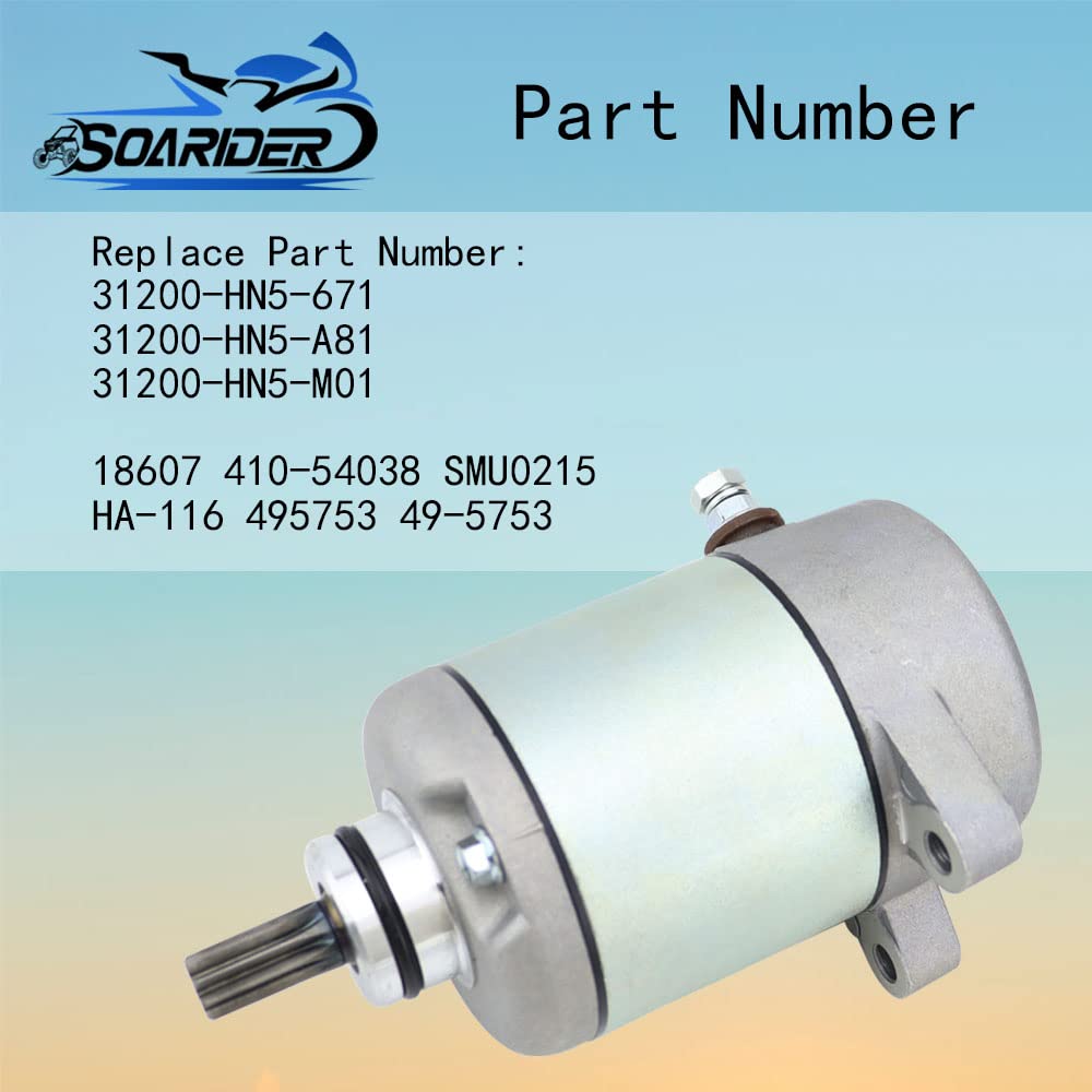 Soarider Starter Motor & Solenoid Relay fit for Honda 350 Fourtrax Rancher TRX350FE TRX350FM TRX350TE TRX350TM 2000-2006, replac