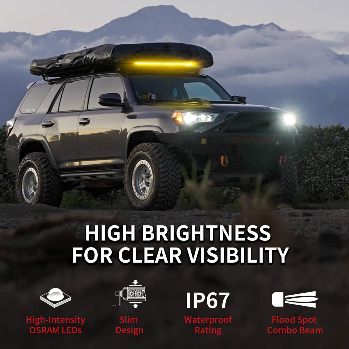 LASFIT 42" Amber LED Light Bar, IP67 Waterproof, Spot Flood Combo, Model LW42CBSTA