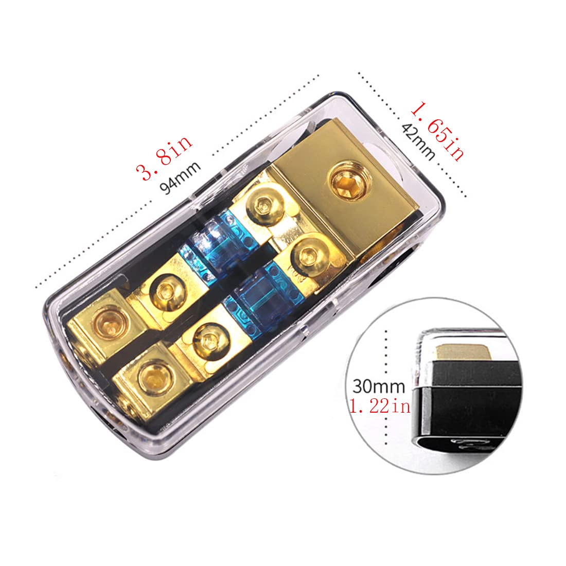 Mini-Anl Fuse Holder Hifi Auto Fuse Distribution Block 60 Amp 12 V Fusible Support 0 2 4 Gauge In 4/8 Gauge Out (2 Way)