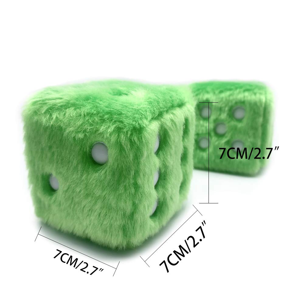 YGMONER Plush Fuzzy Dice for Car Decoration - Retro Square Design, Green Fabric, Hanging Couple Style