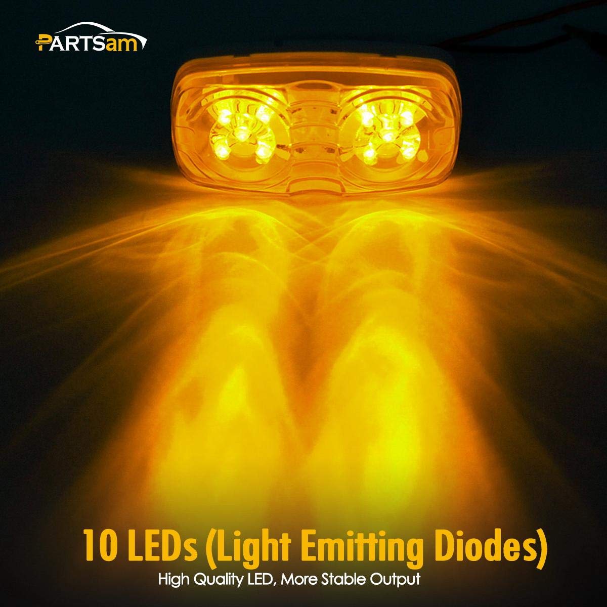 Partsam LED Side Marker Light, Red/Amber Double Bullseye, 4" Rectangular, Smoke Lens, Polycarbonate for Truck, Trailer, RV, Camper