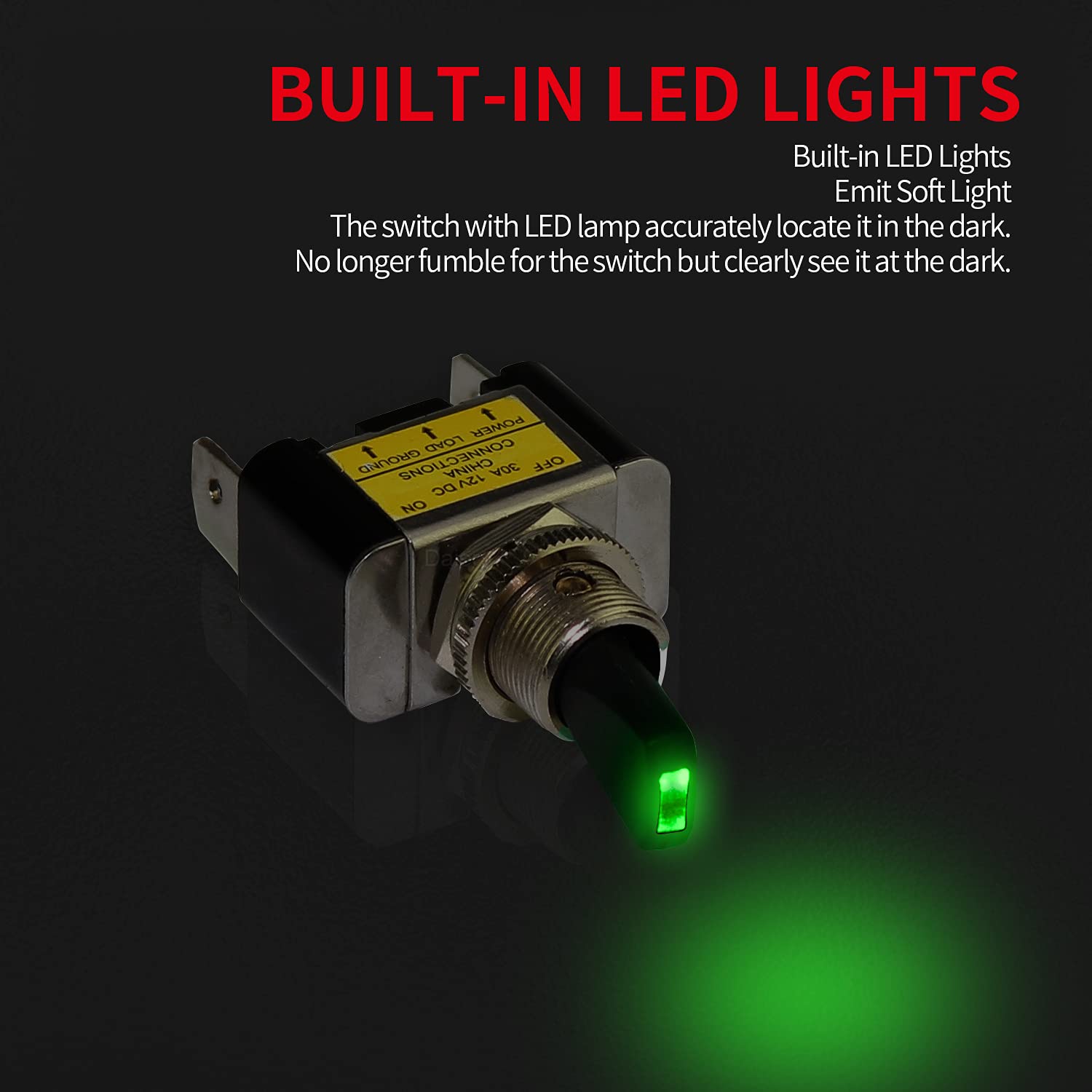 Daiertek Illuminated Toggle Switch 12V Led, Green Led Lighted Toggle Switch 12 Volt Single Pole 30 Amp 12V For Automotive Car Ai