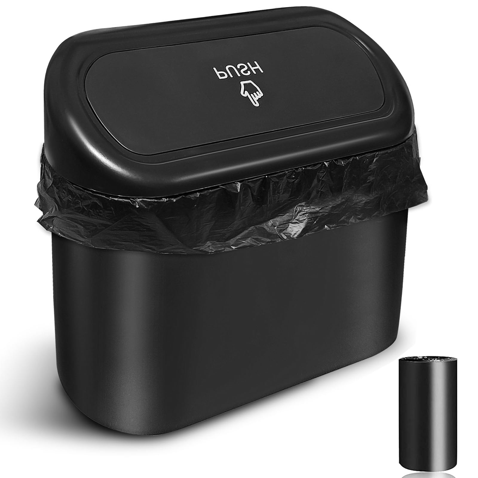Launary Mini Car Trash Can Bin with Lid, 13 Gallon, Black, Plastic, Rectangular, Leakproof, Small, Car (Sedan, SUV, Hatchback), 