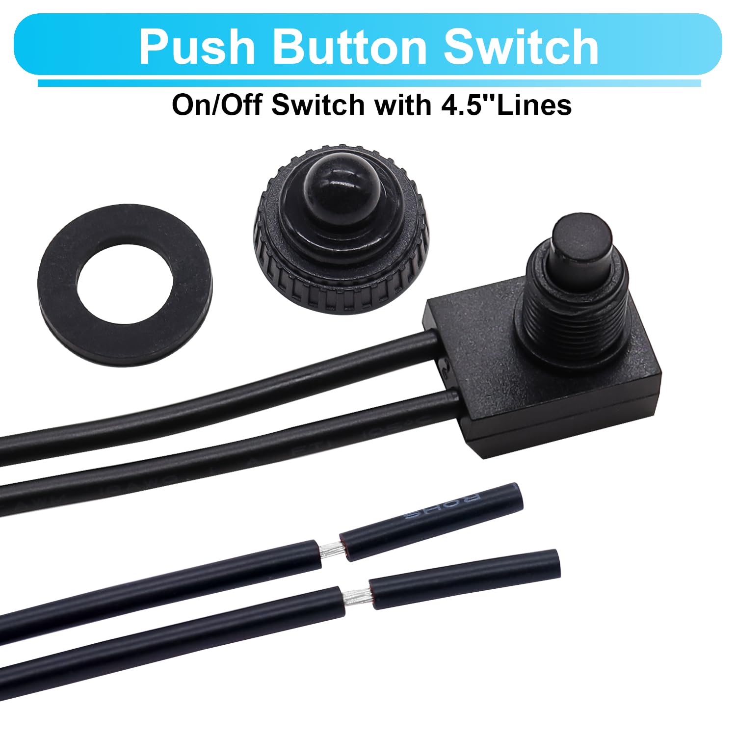 TWTADE 2PCS Waterproof RV Push Button Switch 12V ON/Off SPST Switch for Motorcycle/Auto Car Bathroom Fan with 4''Lines KP-107