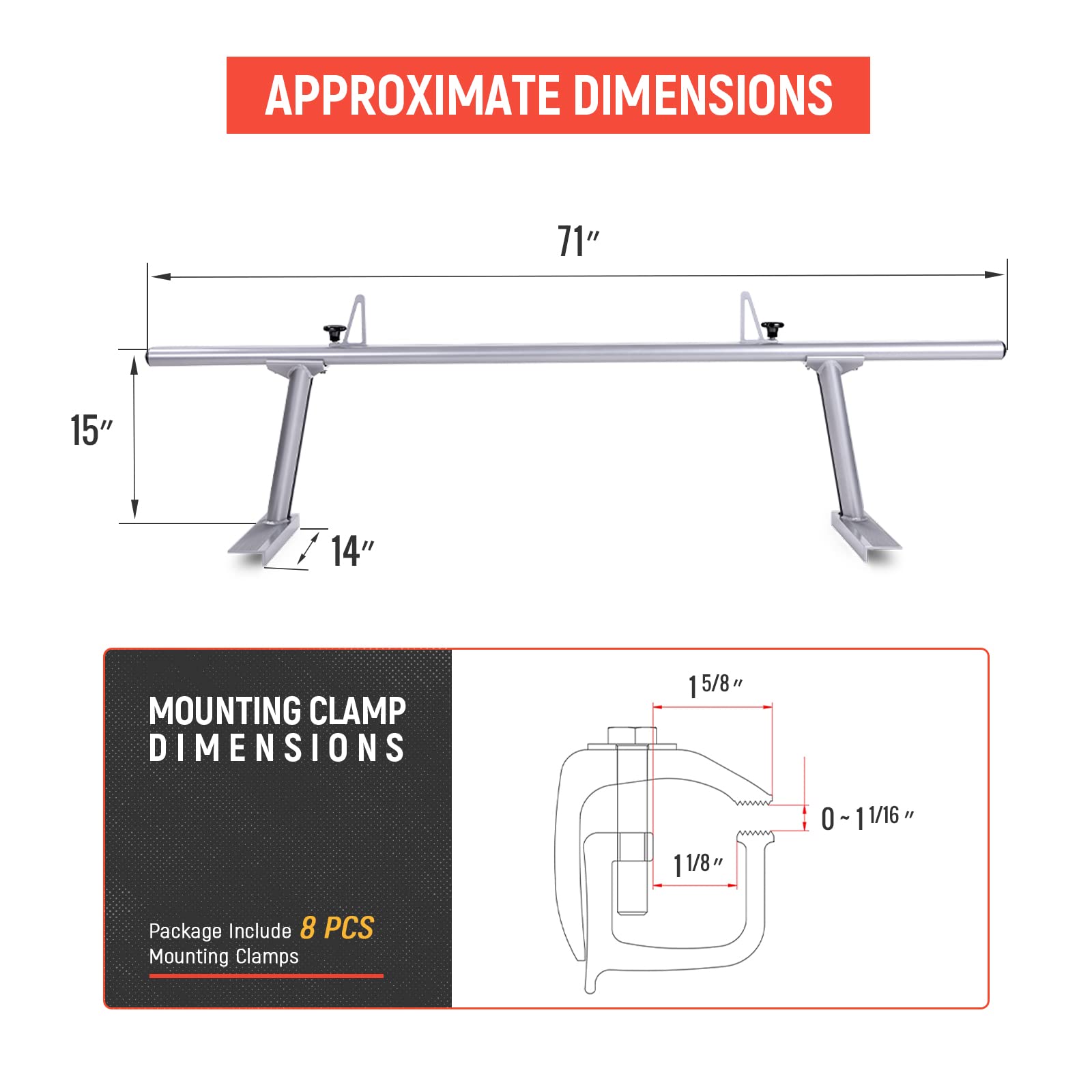 Aa-Racks Model Apx2502-Slv Low-Profile Utility Aluminum Pick-Up Truck Ladder Rack With Load Stops