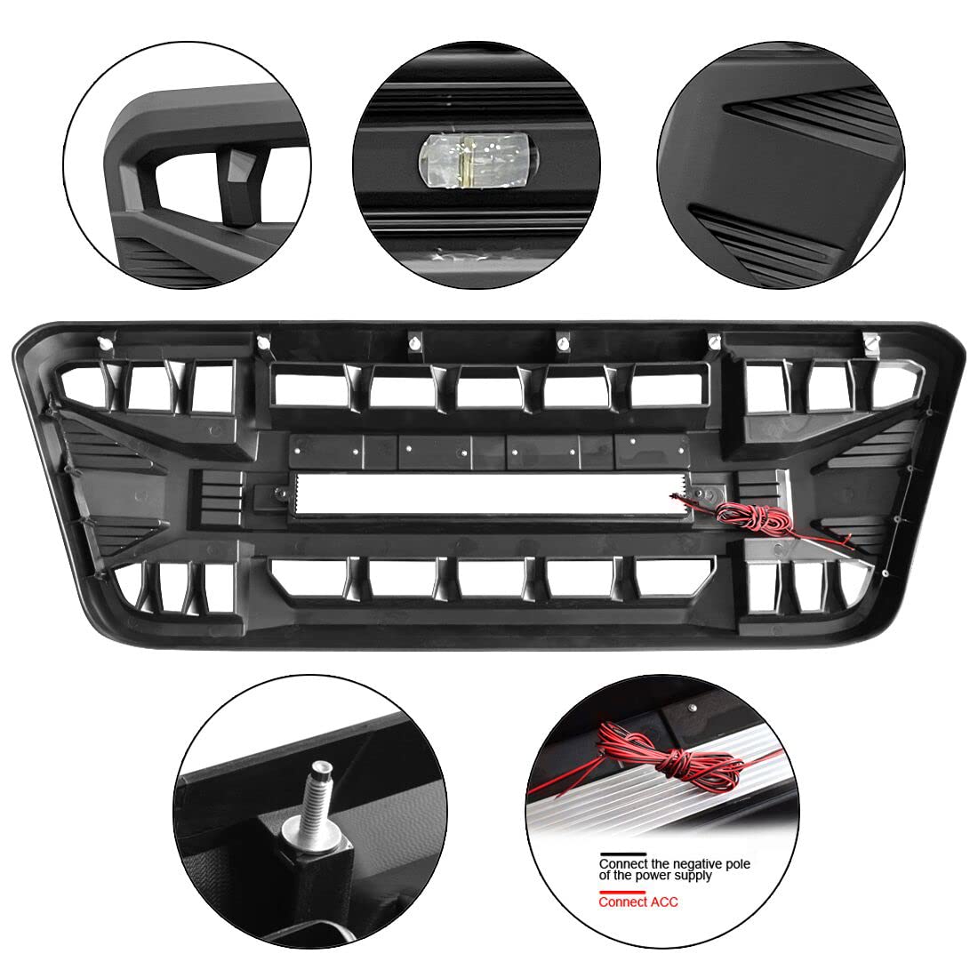 MEGAIE Front Grill for 2004-2008 F150, Matte Black, Off-Road Lights, Durable ABS Material