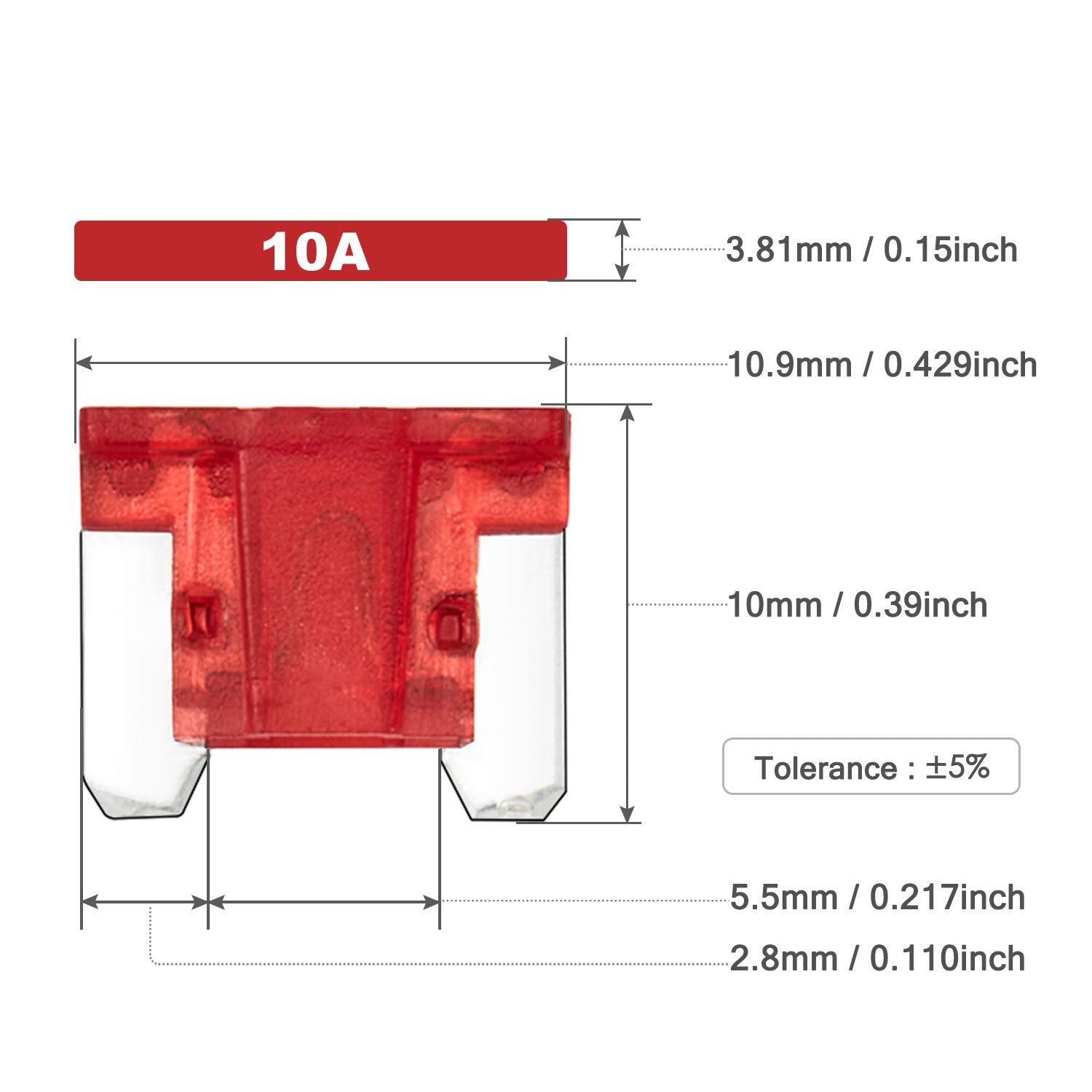 Chanzon 50Pcs 10A Low Profile Mini Micro Blade Fuse 10 Amp 32V Fast Blow Fuses for Automotive Car Truck Vehicle SUV