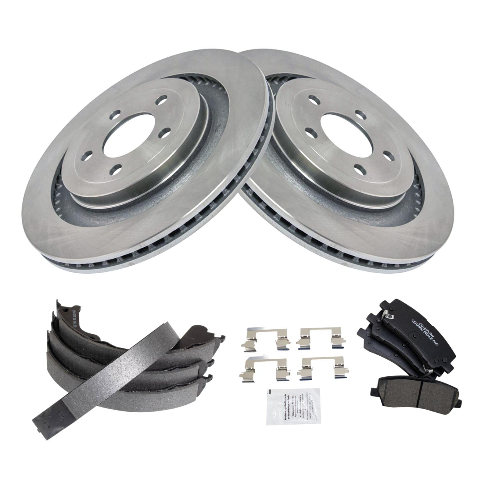 Trq Rear Brake Pad & Rotor Kit Brake Pads Brake Rotor Parking Brake Shoe Set Ceramic Compatible With 2015-2018 Ford Mustang