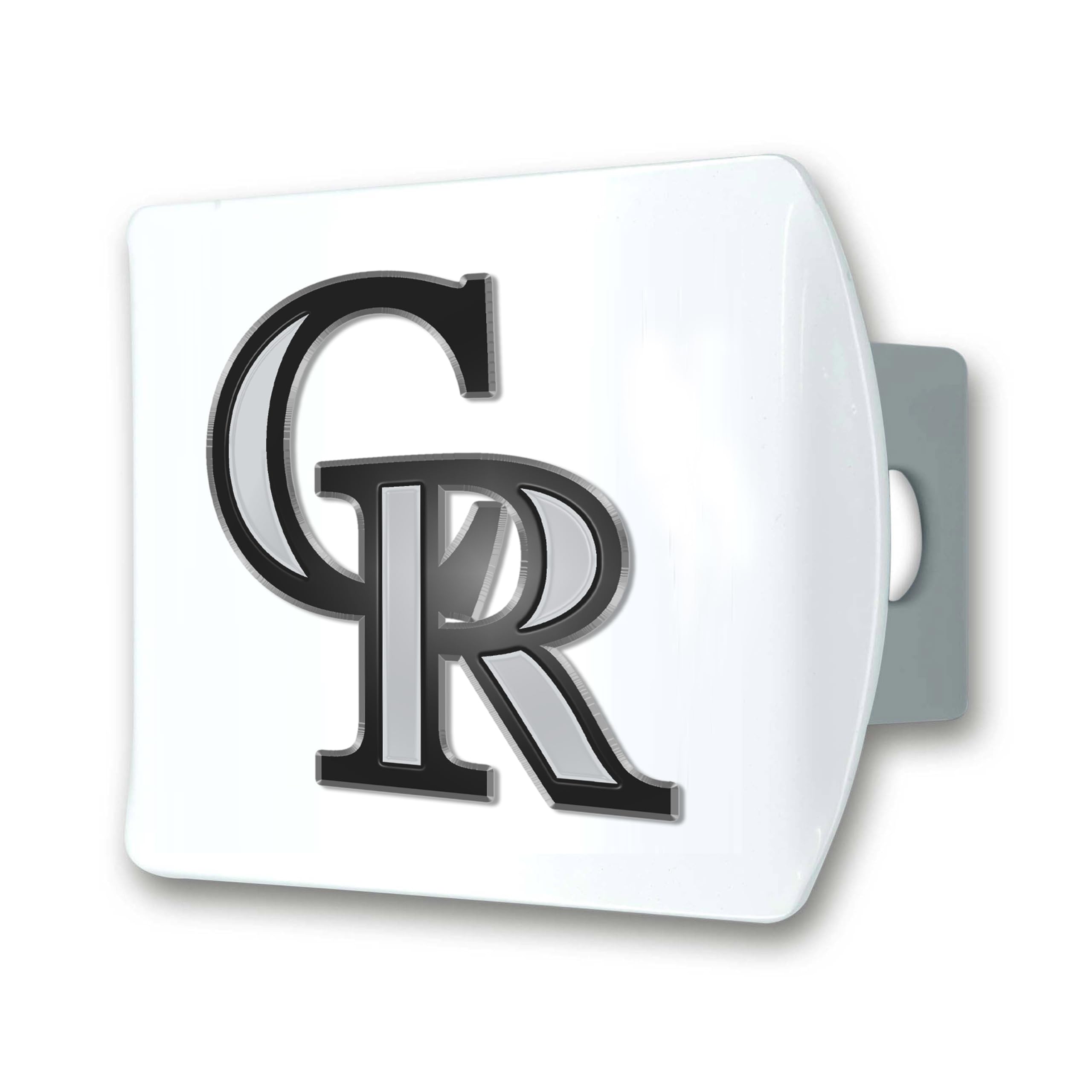 FANMATS 43764 MLB - Colorado Rockies Color Hitch Cover - White with Metal Chrome 3D Logo Emblem - Easy Installation on Truck, SU
