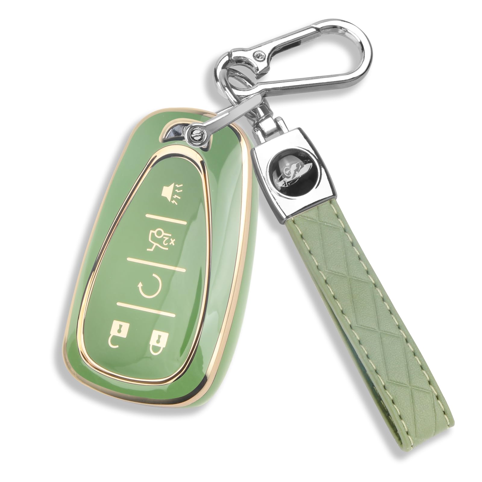 Qbuc For Chevy Key Fob Cover With Keychain Gold Trim Soft Tpu Protection Case Compatible With 2016-2025 Chevy Equinox Malibu Cam