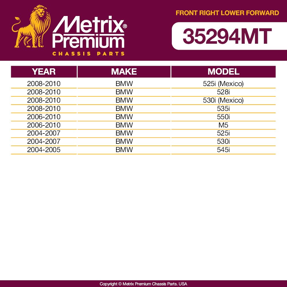 Metrix Premium Chassis Parts - Front Right Lower Forward Control Arm W Ball Joint & Bushing Assembly Fits 08-10 Bmw 525I (Mexico