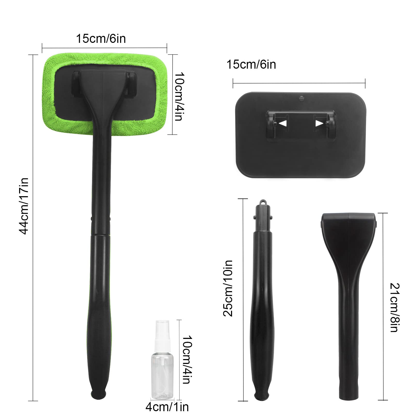 SoSickWithIt Car Cleaning Tool Set - Microfiber Window Cleaner with 4 Washable Cloth Pads, Extendable Handle, and Spray Bottle, Black, 6 Piece Set
