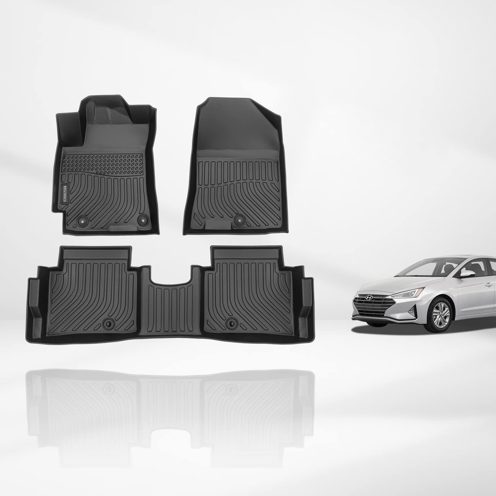 Kelcseecs Floor Mats Custom For Elantra 2020 2019 2018 2017 All Weather Protection Tpe Heavy Duty Non-Slip Automotive Floor Line
