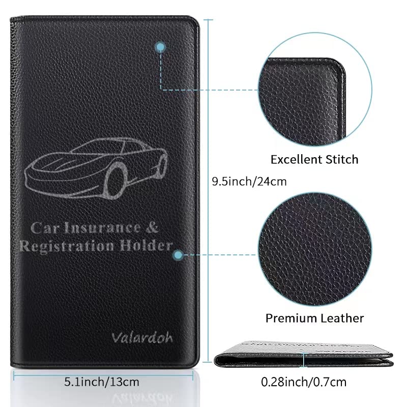 Valardoh Premium Car Document Holder, Vinyl, Black, Model V-QCWJJ-BK001, for Registration & Insurance Cards, Driver License