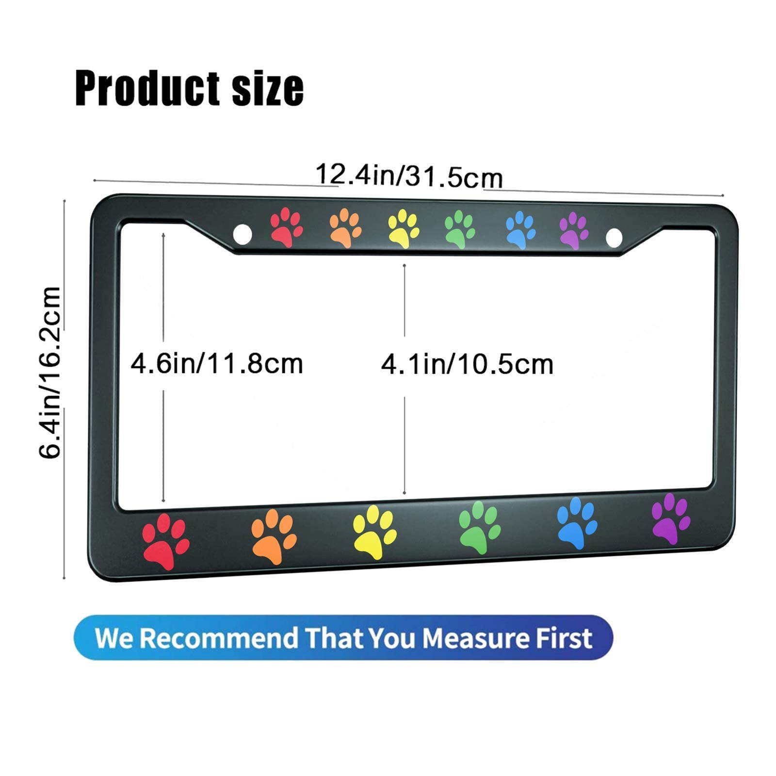HOSNYE Dog Paw Print License Plate Frame Rainbow Gradient Metal License Plate Cover Front Plates Frames Car Tag Frame for Women