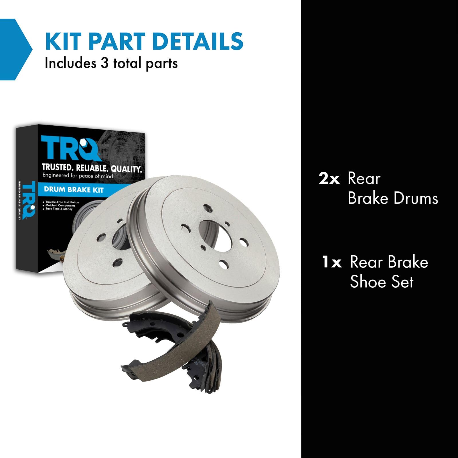 TRQ Rear Brake Drum & Shoe Kit LH Driver & RH Passenger Sides Compatible with Scion xA xB