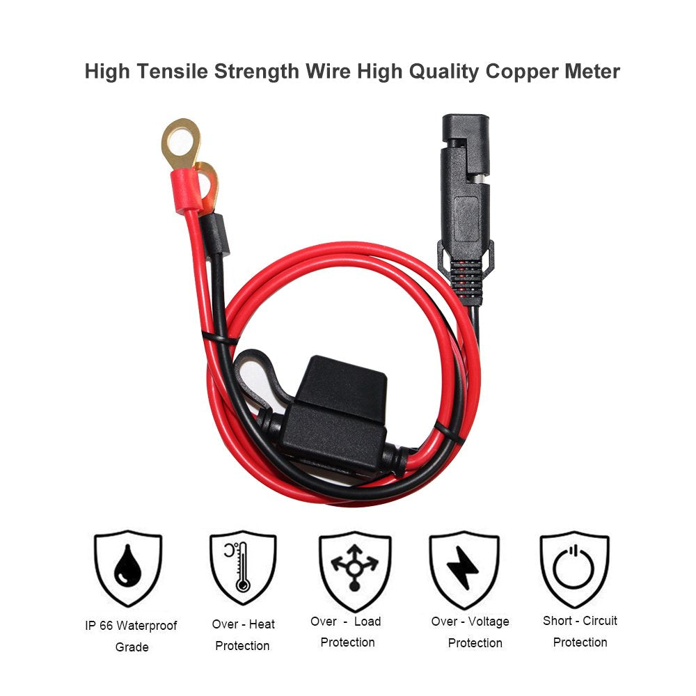Sparking 2Ft Sae To Ring Terminal Harness Quick Connect/Disconnect Ring Terminal Assembly, 10A Fuse(2Ft)