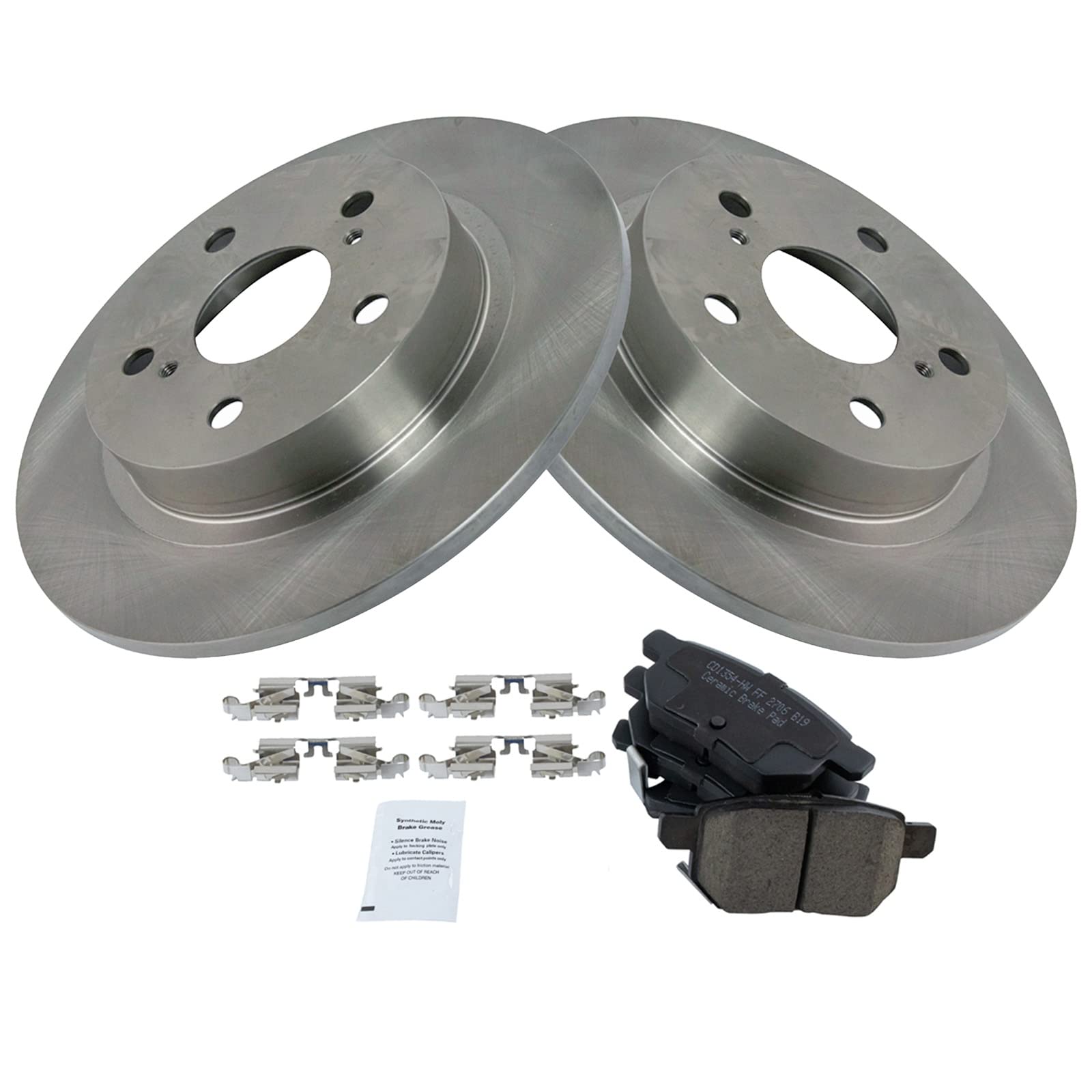 TRQ Rear Brake Pad & Rotor Kit Brake Pads Brake Rotor Ceramic Compatible with 2011-2016 Scion tC