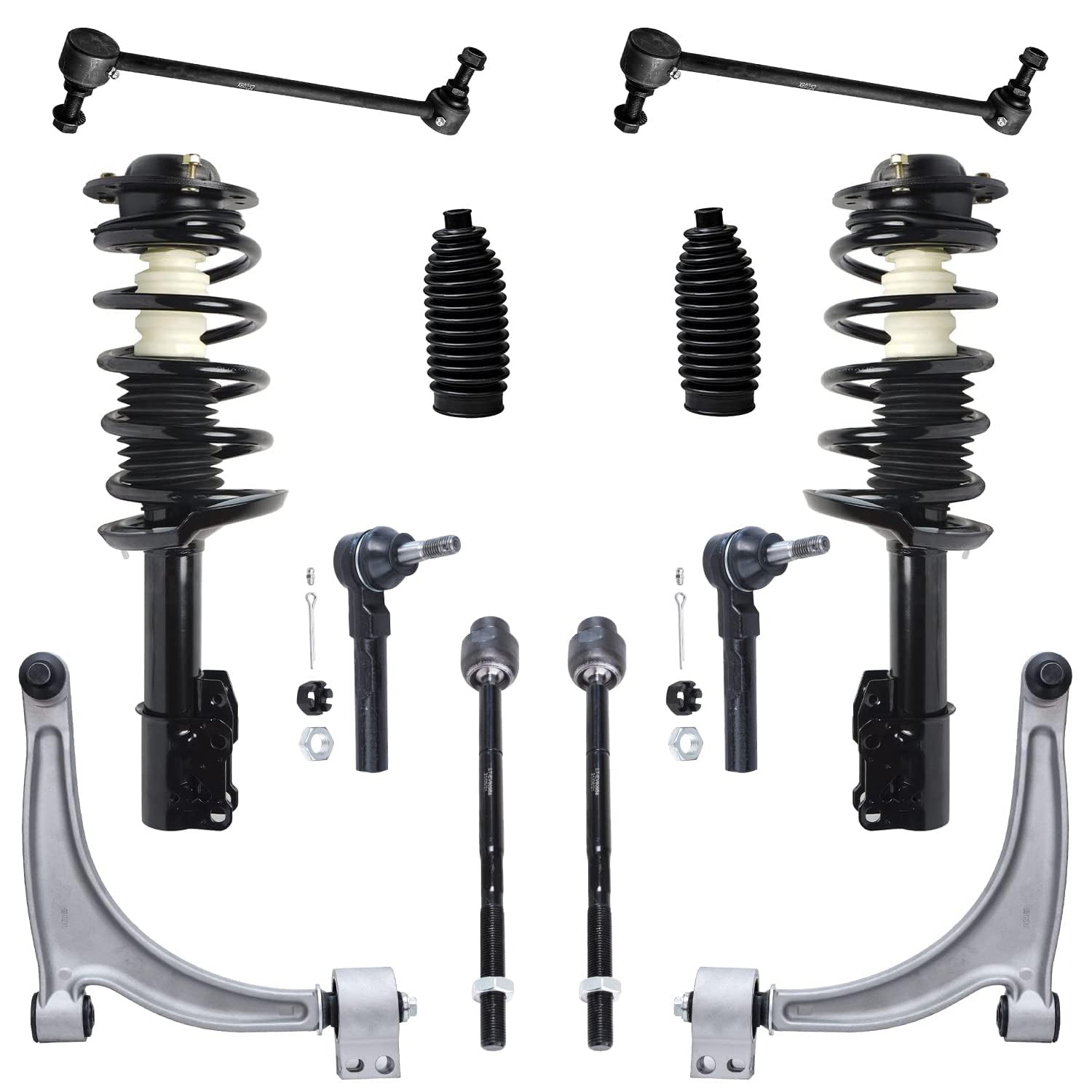 Detroit Axle - Front End 12Pc Suspension Kit For Chevrolet Malibu Pontiac G6 Saturn Aura, 2 Struts 2 Lower Control Arms 4 Outer