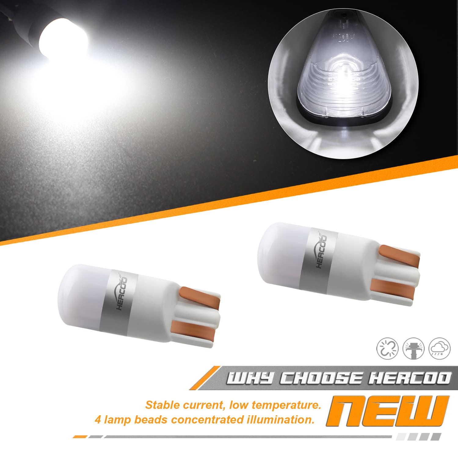 HERCOO Smoke Lens LED Cab Marker Lights Assembly for F150 F250 F350 F450 F550 - Model 8542093401 (Qty:5)