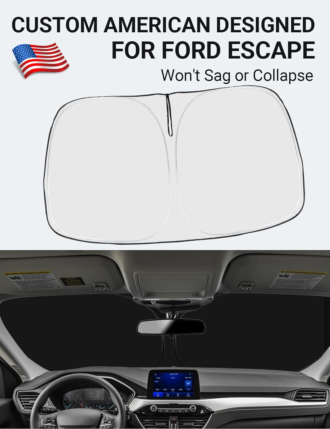 Proadsy 2025 Upgrade Windshield Sunshade Custom For Ford Escape 2020-2024 2025 Block Sun & Uv Foldable Front Window Car Shade Pr